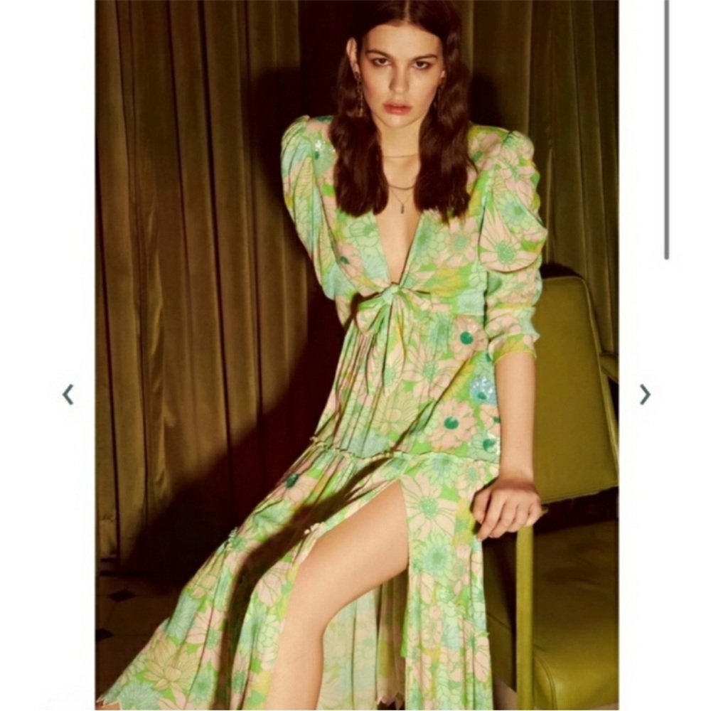 HEMANT & NANDITA Vibrant Green Floral Maxi Dress